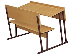 Парта-моноблок для аудиторий 2-местная со скамьей 6 г/р (бук "Бавария", м/к коричневый, квадратная труба)