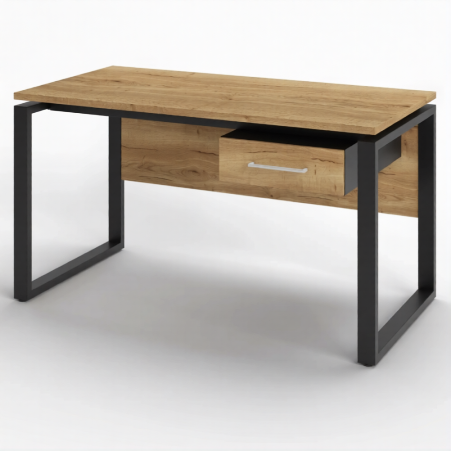 Стол рабочий 1 ящик СрТ-21 (тип 2) (1400х800х750) (столешница ЛДСП дуб вотан, каркас черный)