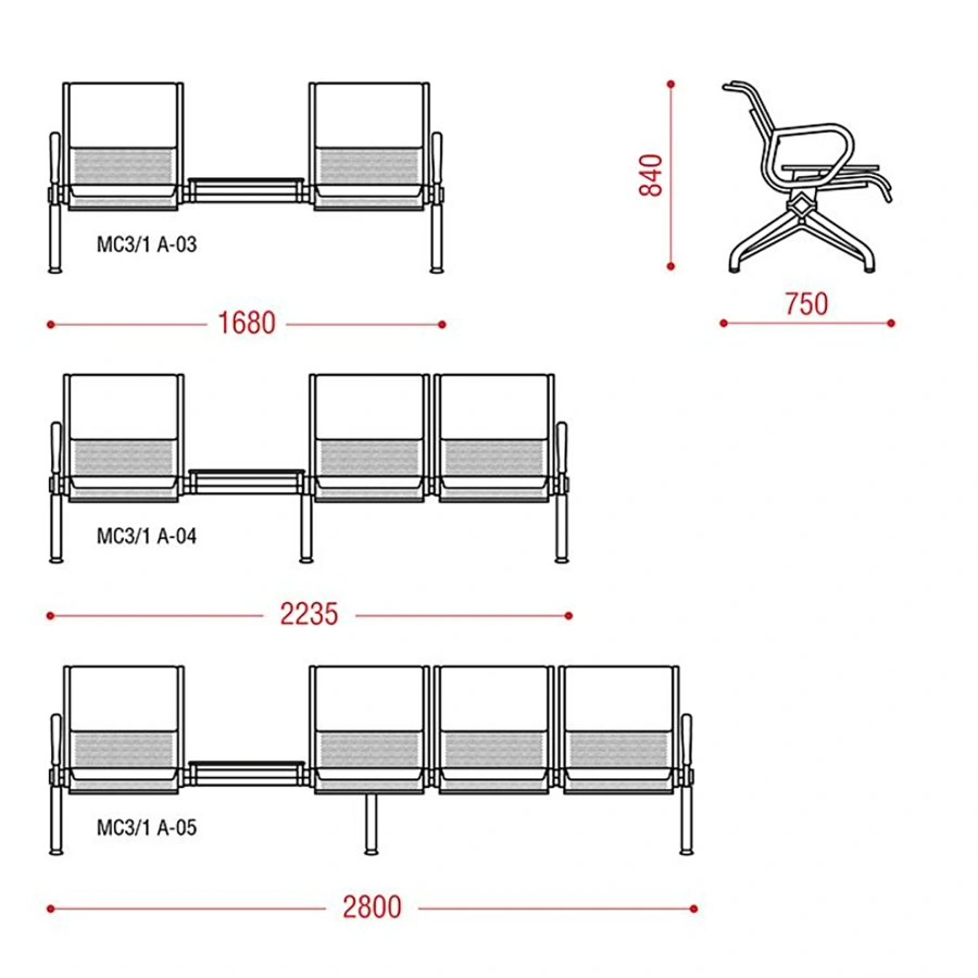 Многоместная секция Круиз-А 2П без мягкого элемента (модель МС 3/1А)