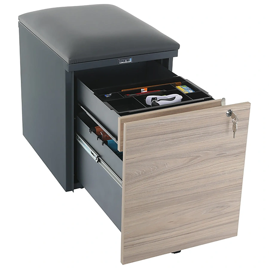 Тумба офисная с пуфом Практикант, 2 ящика (антрацит/вяз)