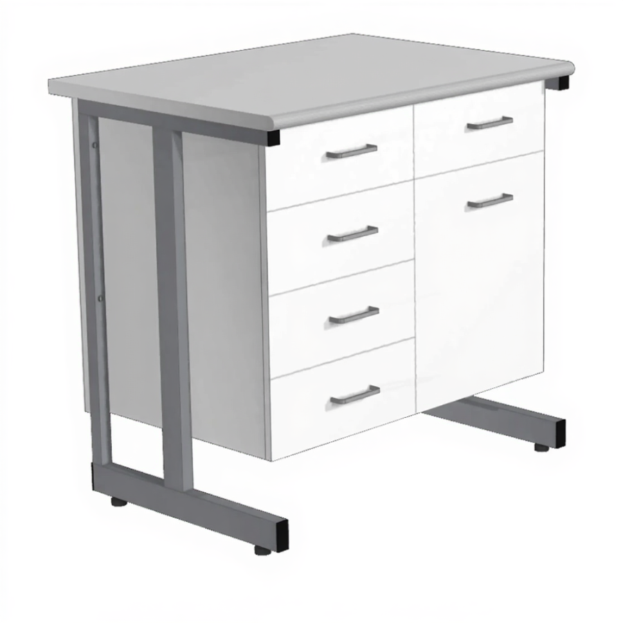 Стол-тумба СЛ-211/2.4 «Премиум» (корпус ЛДСП белый, столешница постформинг серый, каркас серый)